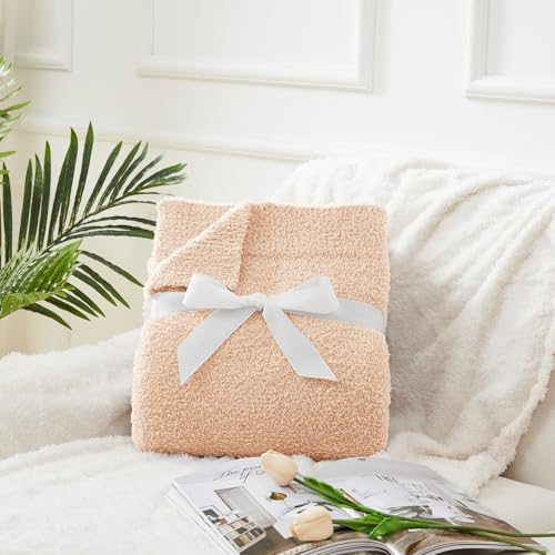 Image of CYMULA Knit Throw Blanket for Peach Pink - Super Soft Lightweight Plush Fuzzy Fluffy Cozy Blankets and Throws for Sofa Bed, 50 x 60 inches