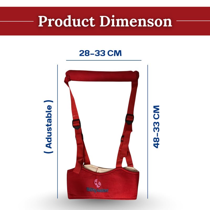 Image of Baby Walking Assistant Safety Harness | Adjustable Toddler Belt with Dual Foam Chest Support | Lightweight Infant Walking Helper | Baby Learning Walking Aid for Boys & Girls|Color-RED