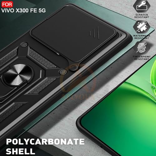 Image of Armor Bumper Back Cover Case for Vivo X300 FE 5G | Rotating Camera Cover, Ring Holder & Kickstand | Heavy Duty & 360 Degree Protection Back Cover (Black)