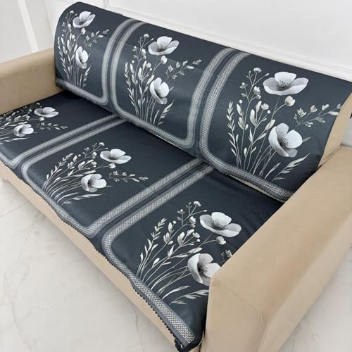 Image of Homerz Premium Waterproof Jasmine Joe Sofa Seat Cover - Floral Printed Sofa Protector | Non-Slip, Washable & Durable Sofa Protector (Grey, 5 (3+2) Seater with Back)