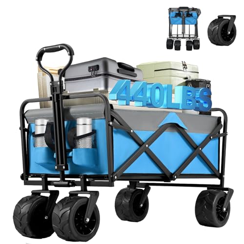 BugyKido Festival Trolley on Wheels, Folding Camping Trolley with All-Terrain Wheels &Adjustable Handle, 440LBS Large Capacity, for Shopping/Outdoor Garden/Picnic/Shopping/Fishing