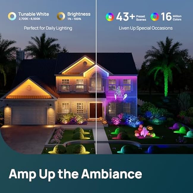 Linkind Smart Solar Spot Lights Outdoor SL5C, Solar Spotlight Waterproof Color Changing APP/Voice Control Landscape Lighting, IP67 Outdoor Lights for Yard, Garden, Pathway(14 Pack)