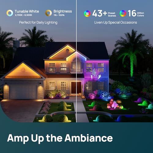 Image of Linkind Smart Solar Spot Lights Outdoor SL5C, Solar Lights Outdoor Spotlight Cool /Warm White /Color Changing, APP /Voice Control IP67 Landscape Lighting for Yard, Garden, Pathway(4 Pack)