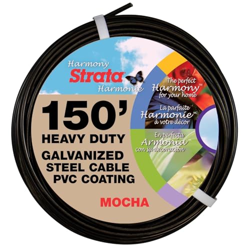 Strata 150 Feet Clothesline Outdoor Heavy Duty Galvanized Wire Steel Cable, Mocha PVC Coating - Clothes Line Wires for Outside Laundry Drying