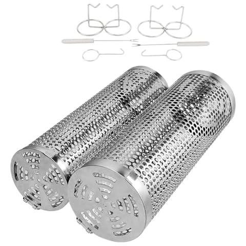 XGIZMOO Rolling grill baskets for outdoor grill Vegetables,Fish,Meat,seafood,Round Mesh Barbecue Cylinder grilling Cage,large and small combo,solid stainless steel,for camping or garden BBQ Cover