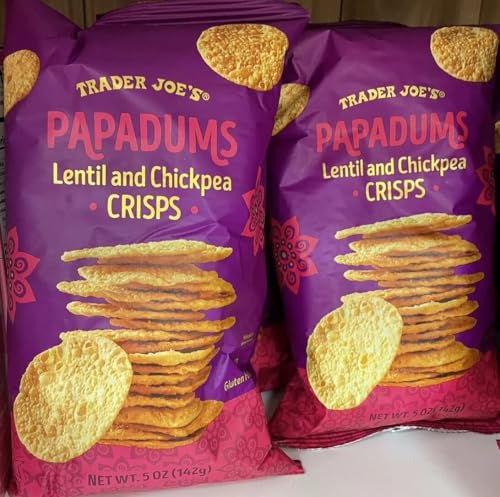 Trader Joe's Papadums Lentil and Chickpea Crisps Net Wt. 5 Oz each bag (Pack of 2)