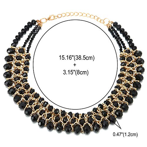 Statement Necklace Black Faceted Crystal Beads String 18K Gold-Plated Braided Chain Pendant3