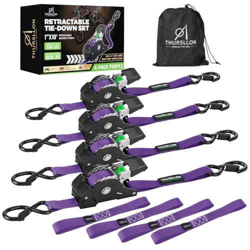 Image of Retractable Ratchet Straps (4-Pack) - 1in x 10ft, Pink Ratchet Straps
