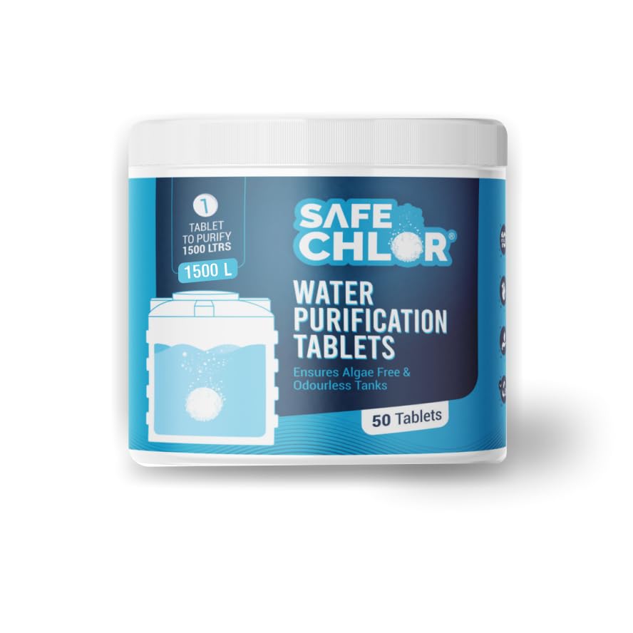 Safe Chlor 1500 L | Chlorine Tablets for Water Tanks of 1500 Ltrs, | Overhead & Underground Tanks Water Purification Tablets | 1 tablet to treat 1500 liters | Pack of 50 Tablets for 75000 Ltrs