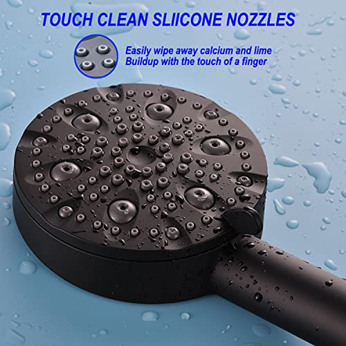 Goesmo 9 Spray Modes High-Pressure Handheld Showerhead With Filter, 59” Plating Double Buckle Shower Hose, 2 Rubber Washer, 1 Teflon Tape, 1 Shower Holder, Abs Nozzles, Bathroom Shower Set Black #TOP5