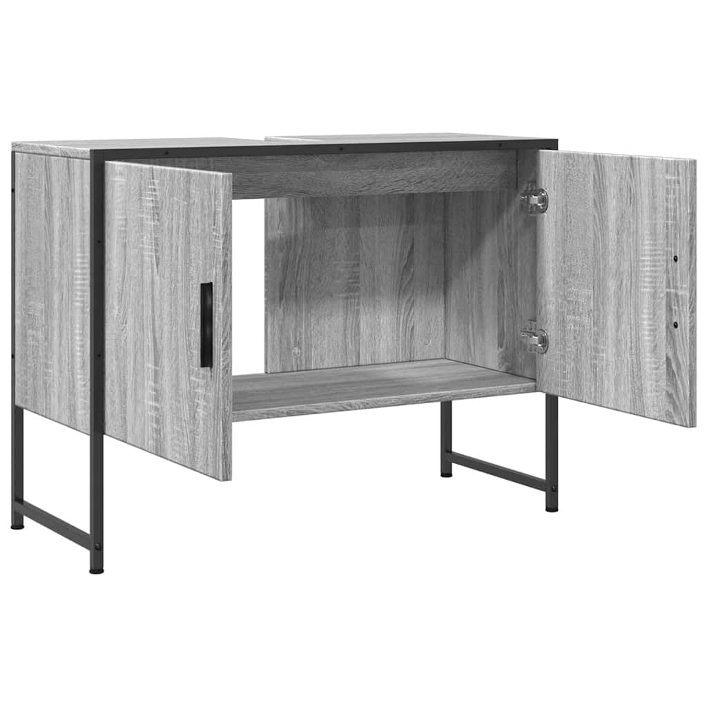 Armario para debajo del lavabo Sonoma, 80 x 33 x 60 cm, material de madera con marco de acero pulverizado, moderno y robusto, mueble de baño para baño pequeño, con soporte de pared para