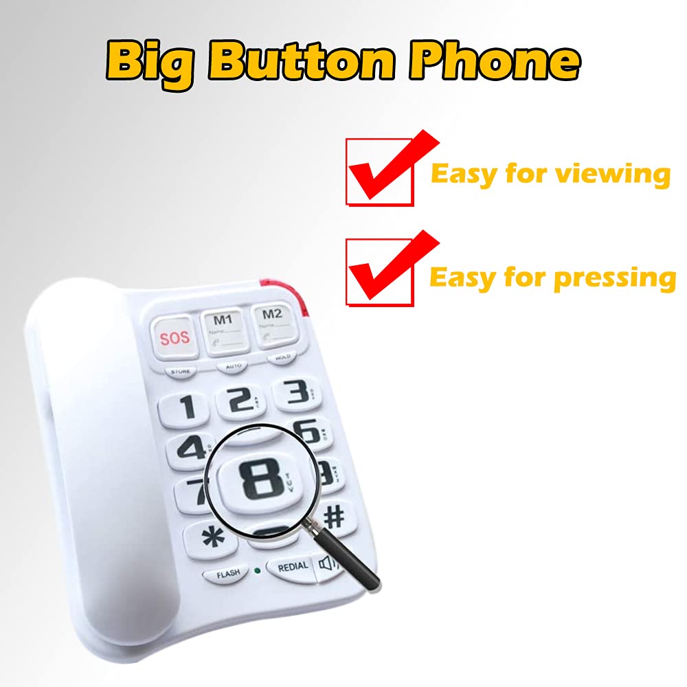 J-P45 - Teléfonos amplificados para personas mayores con botón grande y altavoz, con audífonos para teléfono fijo para personas mayores y función de montaje en pared