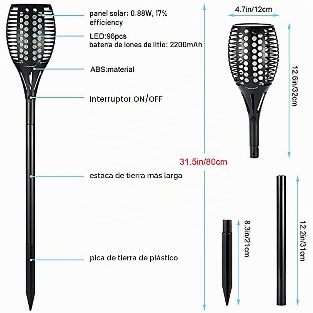 FVTLED Jardín solar, luz solar, 96 LED, encendido y apagado automático hasta el amanecer, (sensor de luz), luz de jardín, lámpara exterior, resistente al agua IP65