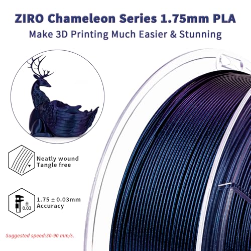 Image of ZIRO 3D Printer Filament, 1.75mm Shiny Super Sparkle PLA with Glitter, Chameleon Series Filament, Twinkling Effect PLA 1kg Spool, Fit Most FDM 3D Printers Pens, Abyss Blue Luster