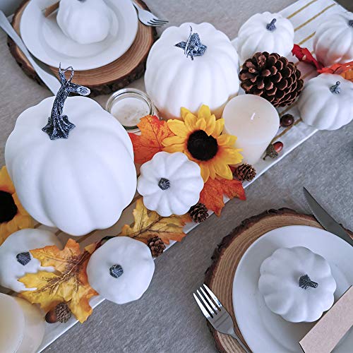 Image of Winlyn 7 Pcs Assorted Sizes Fall Artificial Pumpkins Harvest Pumpkins Faux Foam Pumpkins for Fall Autumn Season Halloween Thanksgiving Harvest Holiday Season Festive Tabletop Decoration (White)