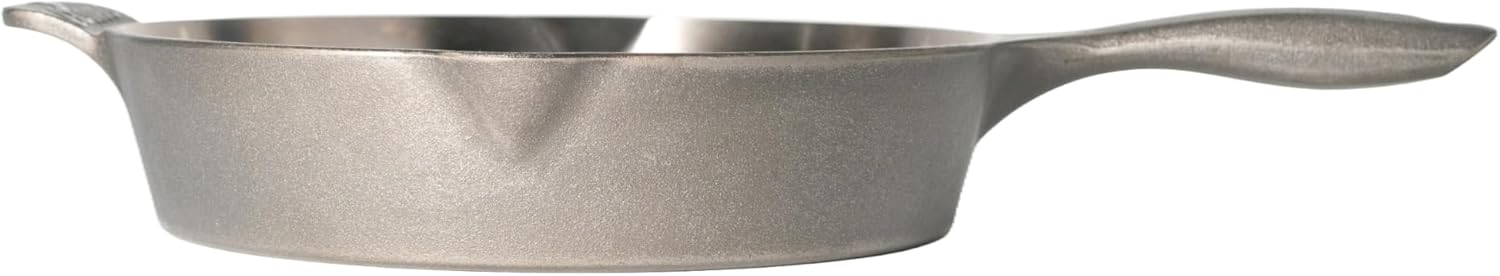 iLiving Un-seasoned Modern Heirloom Mirror Polished Cast Iron Skillet Pan 12" (2.7" Wall Height / 3.7 L), Silver