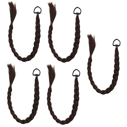 minkissy 5 piezas de cola de caballo falsa trenzada recta extensión de cola de caballo para mujeres, cola de caballo para mujeres negras, peluca de