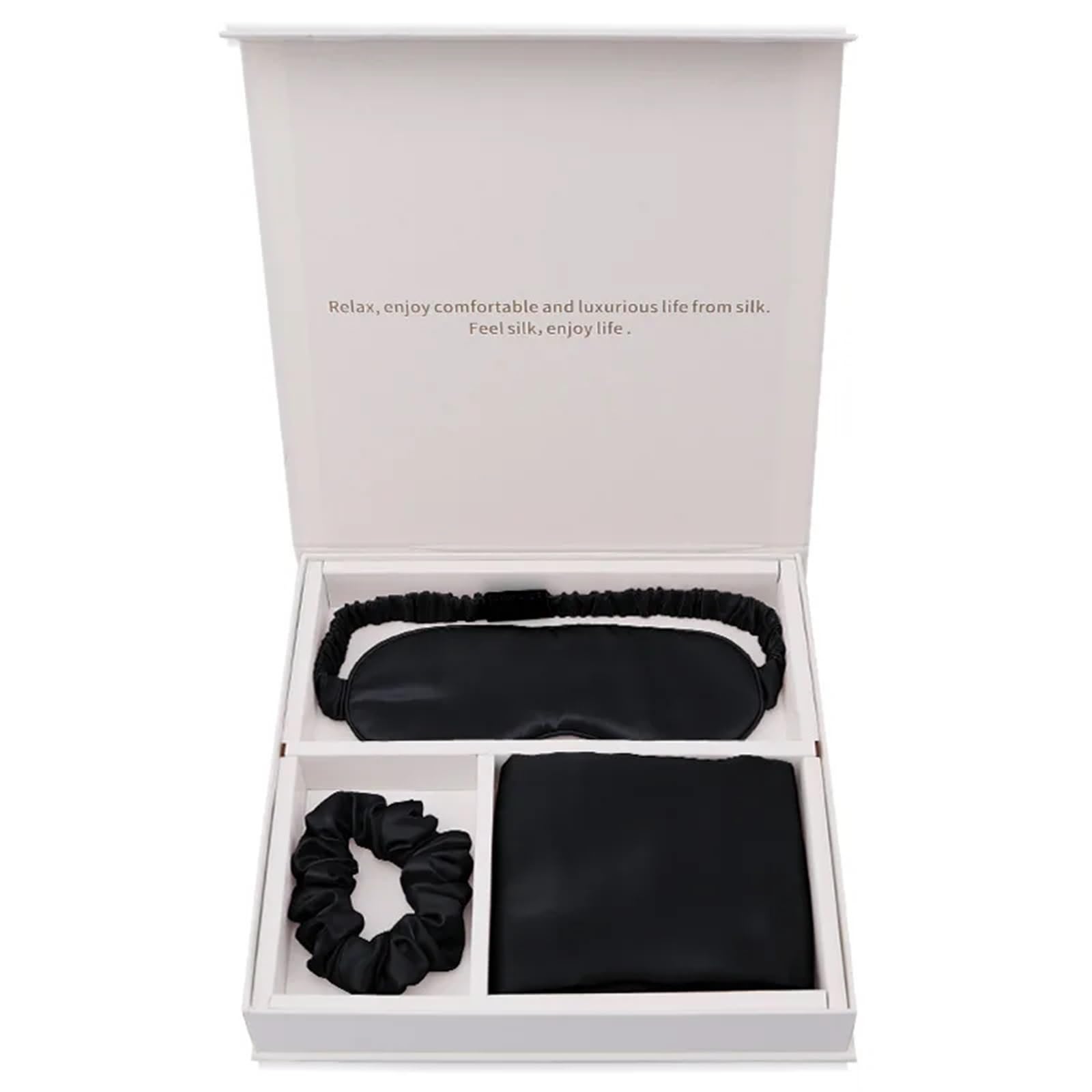 Mulberry Silk Pillowcase EyeMask Scrunchie 3PCS Set For Travel 19 Momme(Black)