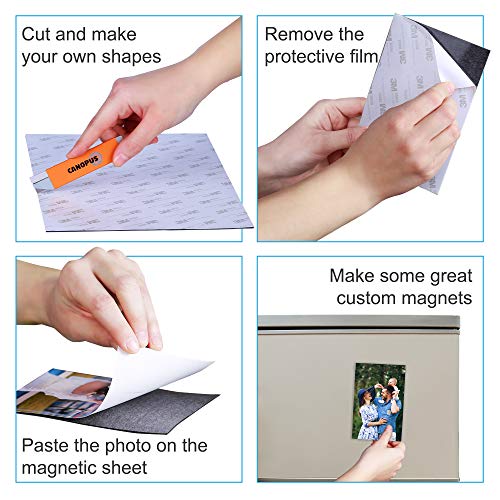 CANOPUS Magnetic Sheets with Adhesive Backing, Very Strong, Flexible, Rectangular 4”x6”, Pack of 12 Sheets, Suitable for Craft and DIY Projects at Home, School or Office