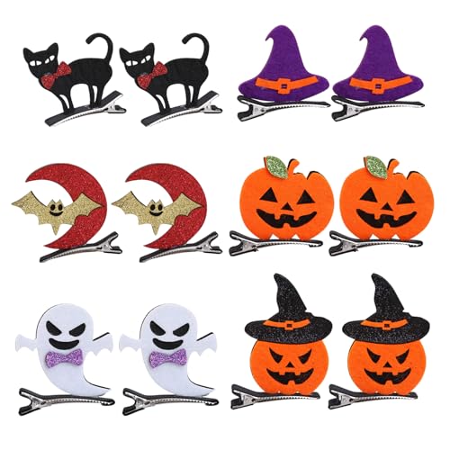 EULAPGOE 12 Pcs Halloween Dimensional Hair Clips, Pumpkin, Ghost, Witch Hat, Moon, Cat, Bat