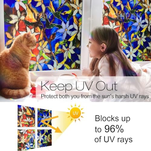 Image of CHIPAK Premium Vinyl Privacy Stained Window Glass Film (18x240 Inch) - Self-Adhesive Decorative Sticker Opaque Sheet Tint Wallpaper for Glass Cover Window, Door, Office, Home.| Anti-UV. Blue Patti