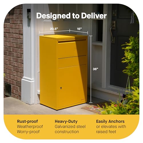 Image of Adoorn Package Delivery Boxes for Outside - Large Anti-Theft Secure Package Box - Free Standing Parcel Drop Box - Weatherproof Construction - Durable Steel - 36 inch H x 20.5 inch W x 15 inch D - Black