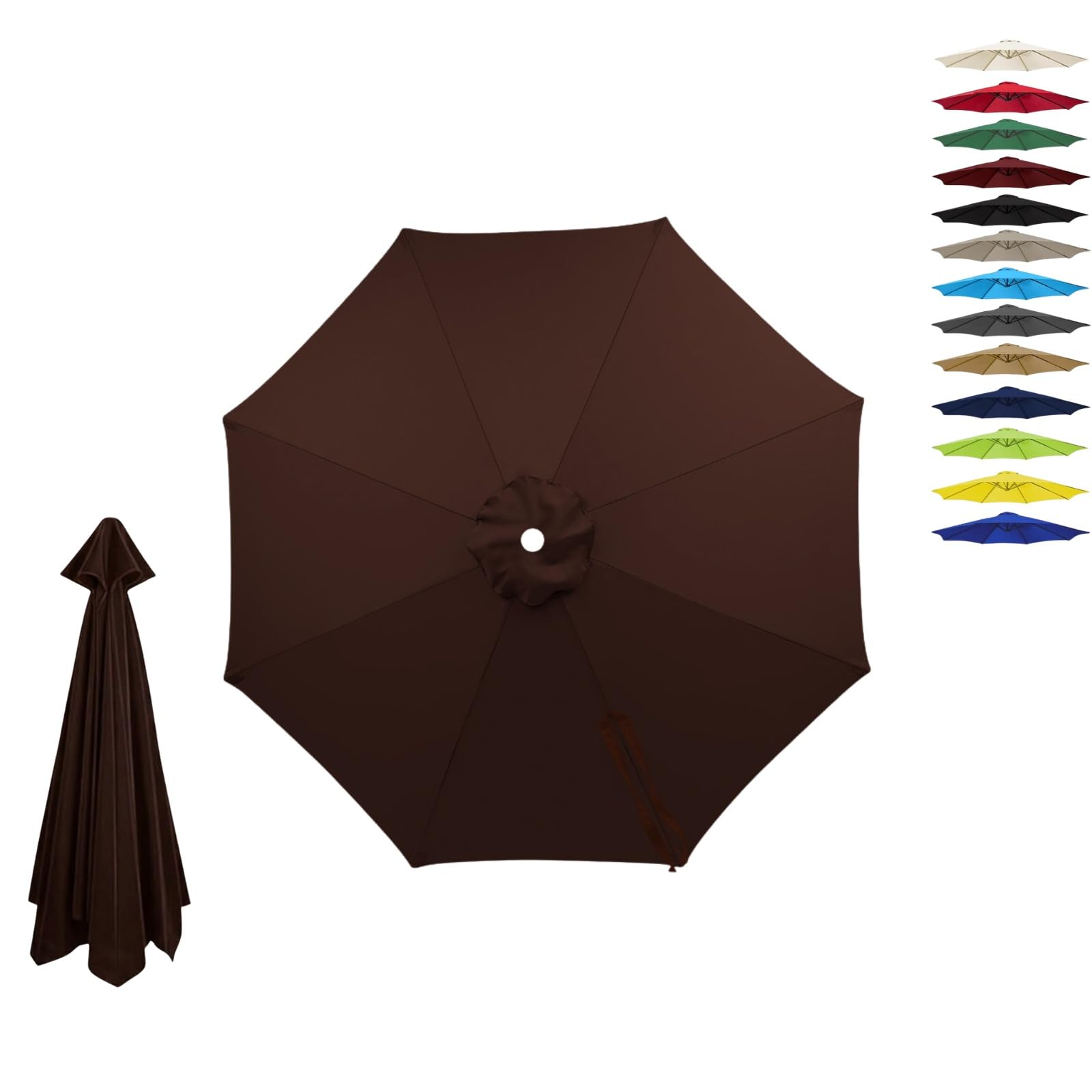 6/8 Ribs Replacement Parasol Canopy, Waterproof UV Garden Umbrella Cover 2.0m 2.15m 2.7m 3.0m 4.0m, Outdoor Replacement Parasol Canopy Fabric Only, Fade Resistant(Coffee,6-RIBS-9.8FT/3.0m)