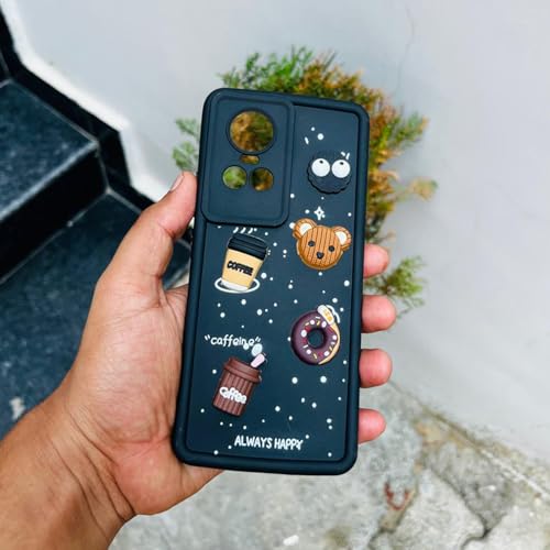 Image of Outlouders Back Cover for Oppo Reno 10 5G | 3D Cartoon Bear Cute Fun Silicone Full Body Protection Bumper Case (Black)