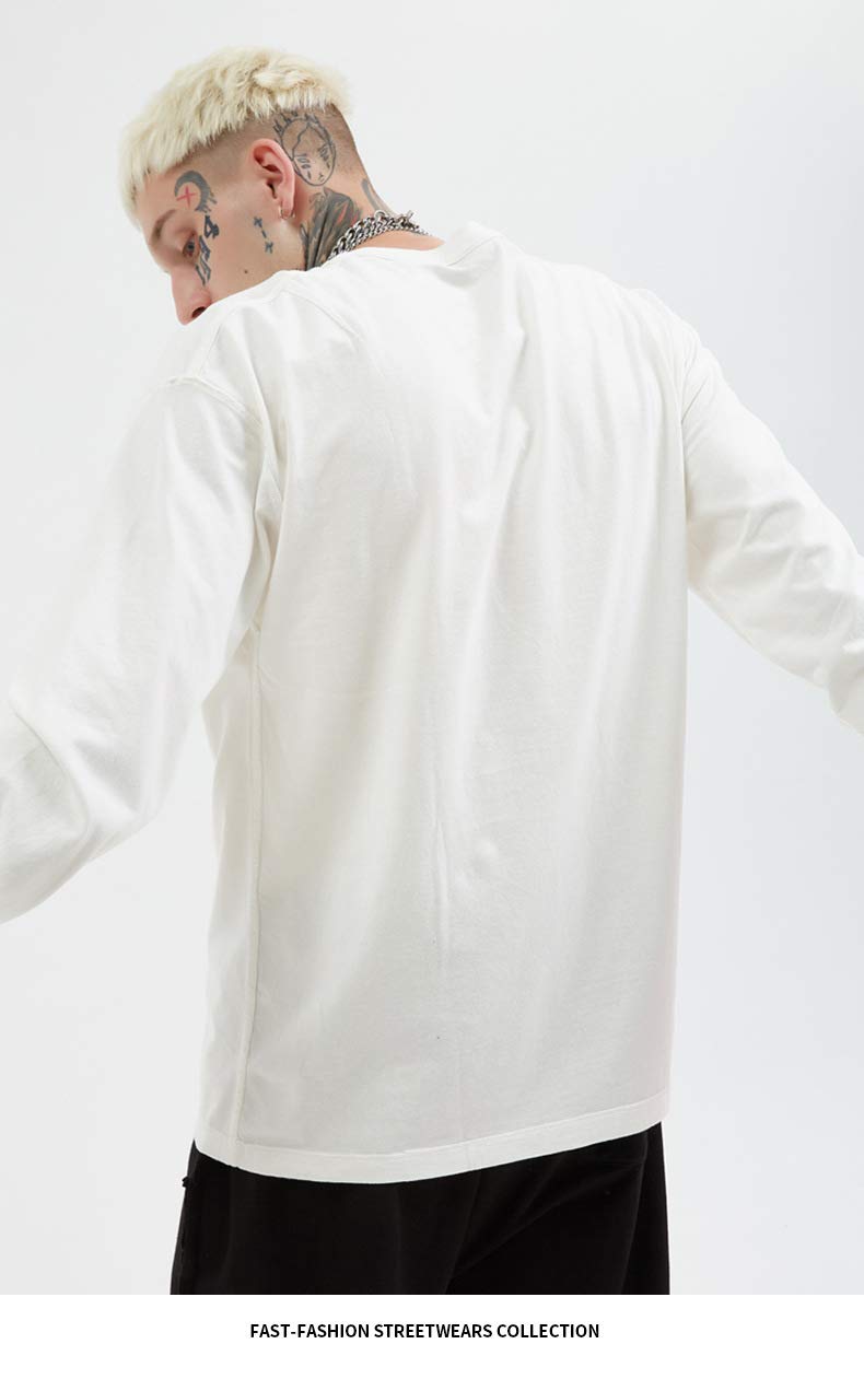 BaronHong Męski bawełniany t-shirt z długim rękawem