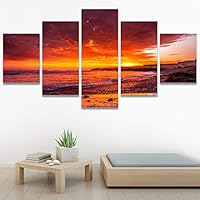 SIGNWIN 5 Panel Canvas Wall Art Landscape Ocean for Home Decorations Ready to Hang - 60