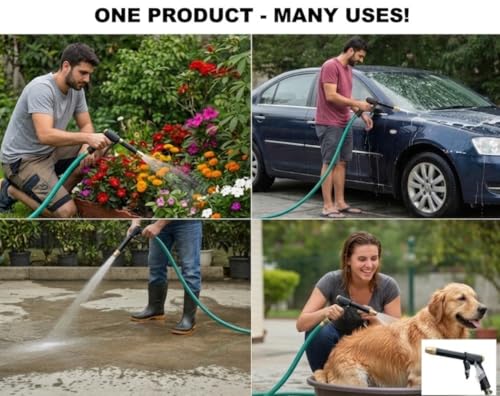 Image of 10 Meter Heavy Duty 3 Layer Braided PVC Garden Hose Pipe with High Pressure Water Spray Gun Nozzle, Tap Adapter & 2 Clamps, 0.5 Inch Water Pipe for Gardening, Car Washing & Home Cleaning