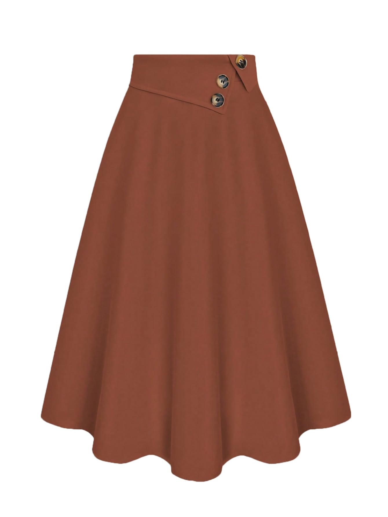 SweatyRocks Womens Elastic Waist Midi Skirts Dressy Casual Button Front Flared A Line Skirt
