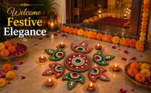 Image of Designer Handcrafted Decorative Acrylic Diya Small Rangoli for Floor Decoration