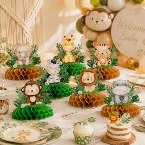 Miniatura 4 de 7 Piezas De Decoración De Cumpleaños De Animales De La Selva, Decoración De Mesa De Panal Verde, Decoración De Fiesta Temática De La Selva, Suministros De Fiesta De Safari, Decoración De Mesa Para