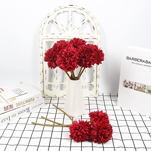 Tinsow 12Pcs Artificial Chrysanthemum Flowers Faux Red Ball Flowers Bouquet For Christmas Home Decoration (12, Red) #TOP2