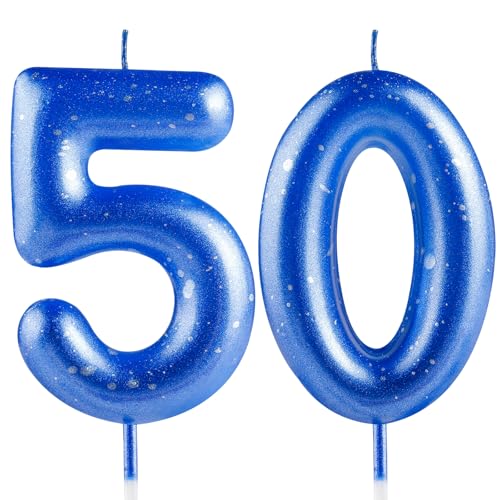 Hongplus Blue Number 50 Candles - 50 Birthday Candle, Happy Birthday Cake Topper Decorations for Men & Women - 50th Birthday Party Supplies