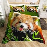 Homemissing Rote Panda Bettwäsche Set 135x200cm Cute Panda Bettbezug Set für Jungen Mädchen Kawaii Tier Waschbären Bettwäsche-Set weiche 2-teiliges
