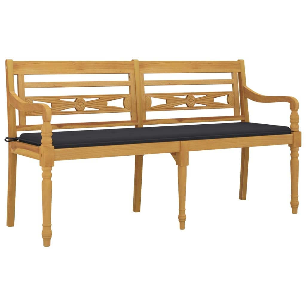 Ławka Batavia z antracytowy poduszką 150 cm lite drewno tekowe ogrodowa drewniana ławka ogrodowa z poduszką antrasyt odporna na warunki atmosferyczne meble ogrodowe siedzisko z podłokietnikami