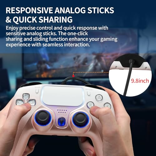 Image of NBCP Wired PS5 Controller, Turbo, Hall-Effect Triggers, Dual Vibration, 6-Axis Gyro, 10ft Cable -Gamepad Compatible with PS5 /PS4 /PC /Steam - Rose Gold Color