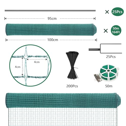 SUNYRISY Hühnerzaun Geflügelnetz Gartenzaun, 50m x 100cm Mobiler Hundezaun Weidezaun Steckzaun Begrenzungszaun Zchafzaun Fence für Garten, Nylon Material