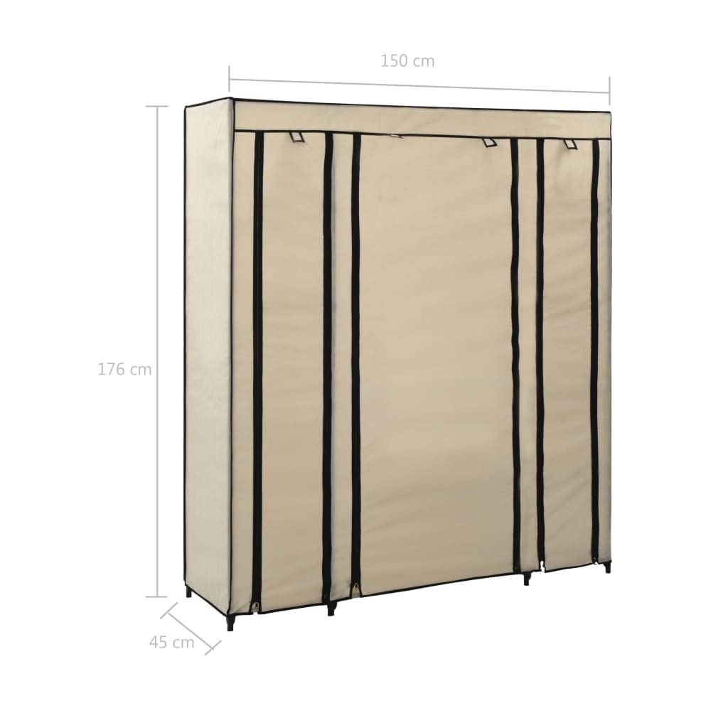 vidaXL Stoffschrank mit Fächern Kleiderstangen Faltschrank Kleiderschrank Campingschrank Garderobe Wohnzimmer Schlafzimmer Keller Creme 150x45x176 cm