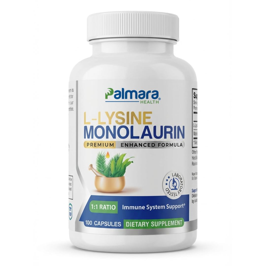 Palmara Health Suplemento de L-Lisina e Monolaurina 600 mg + 600 mg, 100 cápsulas