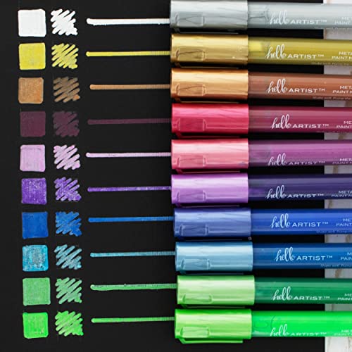 Image of Hello, Artist! Metallic Paint Markers, 10 Pieces, Non-Toxic and Acid-Free, Bright and Vivid Colors