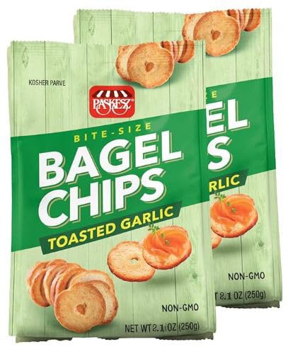 Bagel Chips Garlic Toast - Melba Toast Rounds Gourmet Crackers - Mini Toasts - Toast Crackers - Non GMO Crackers, Non GMO Snacks - Cracker Chips - 2.1 oz, 2 Pack