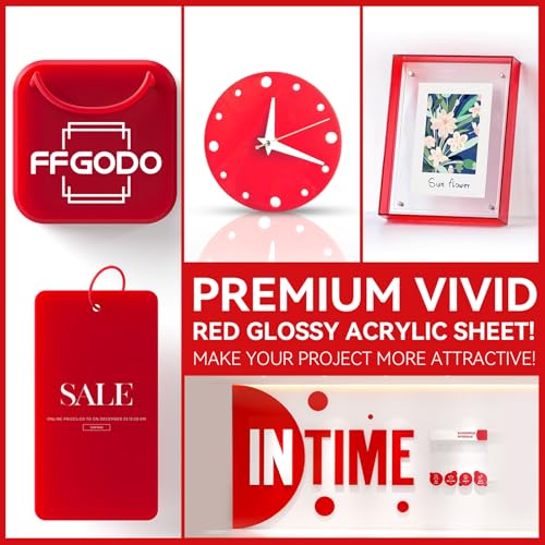 Image of Red Acrylic Sheet 12 inch x 16 inch, 2 Pack FFGODO Opaque Glossy Cast Plexiglass Sheets 1 /8 Inch Thick for DIY Display Projects, Wall Decor, Signage, Crafts, Easy to Laser Cutting & Engraving