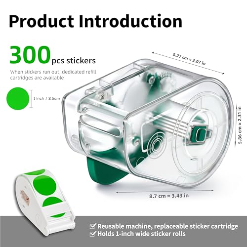 Image of 300 PCS of 1-inch Green Dot Stickers with Sticker Dispenser, Round Coding Labels Circle Dots Labels Stickers for Office, Classroom,Small Business,Papers