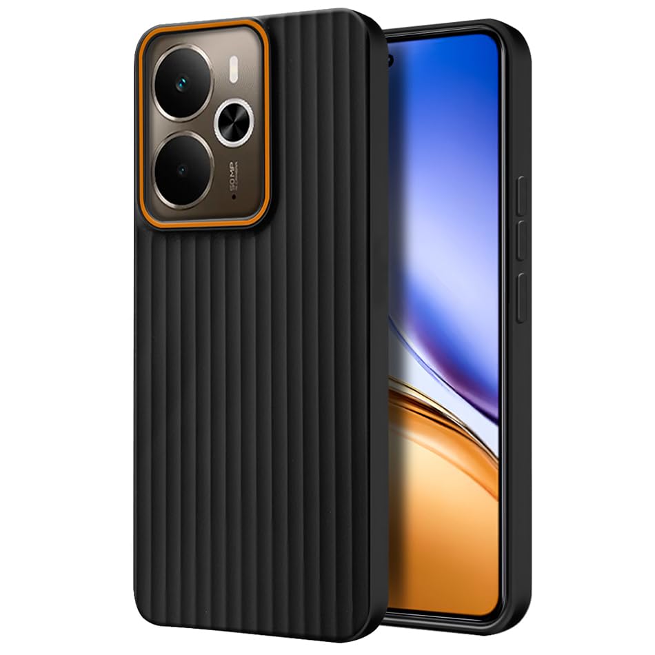 Image of Fashionury Ring Line Beam Design Back Case for Realme 14T 5G / Realme 14 5G | Ring Line Camera Protection | Vertical Beam Bump Protection |Rubberised Back Case for Realme 14T 5G / Realme 14 5G (Black)