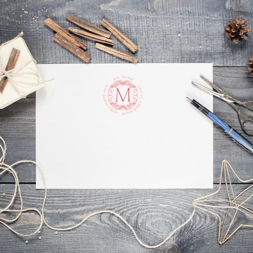 Tampon encreur adresse personnalisé rond avec illustration de fleurs pour papier