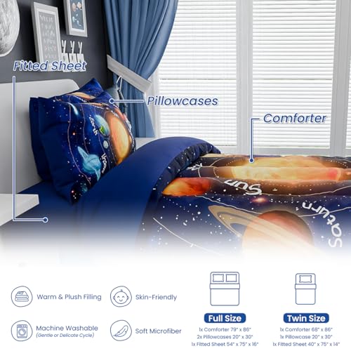 Image of SANDJEST Solar System Comforter Set Full, Ultra Soft Microfiber Bedding Sets with 4-Pieces, Comforters Bed Sets for Kids Children Boy Bedroom Decor