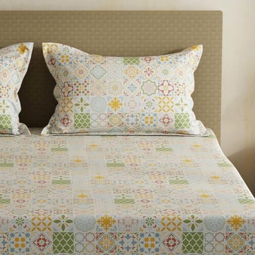 Image of Layers 100% Cotton Bedsheet for Double Size Bed | Lumina Floret Collection | 144 TC Soft & Breathable | Printed with 2 Pillow Covers | Wrinkle Free & Colorfast | 3 Piece Bedding Set - Multicolor